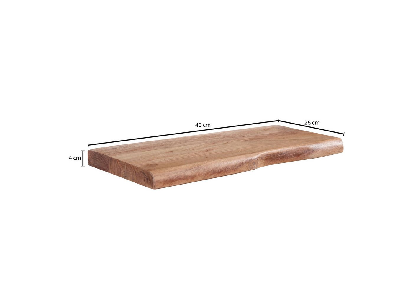 FINEBUY Wandregal FB31351 Baumkante Akazie Holz Schweberegal Regal Massiv Hängeregal, mit Baumkante Akazie Massivholz 40 cm hängend, Hängeregal schwebend, Schweberegal Wand Wohnzimmer Bild 3