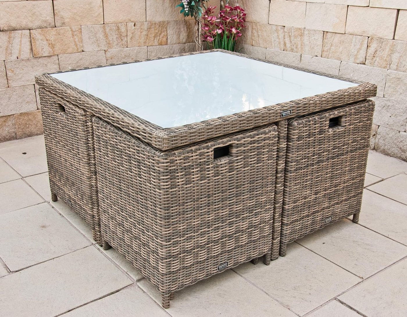 Ragnarök Möbel-Design Garten-Essgruppe Garten-Essgruppe Esstisch Set Heimdall 4+4, (Set, 4 vormontierte Sessel, 4 Hocker und 1 Tisch), Premium 4+4 Gartenmöbel-Set mit verschweißten Aluminiumgestellen Bild 5