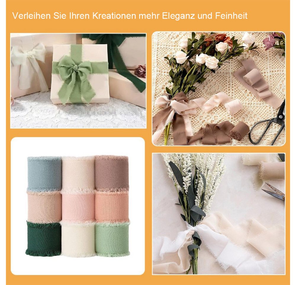 AFKSMILE Bastelband Schleifenband 15 Farbe 4 cm x 5 m,Geschenk-Chiffon-Fransenstoffband