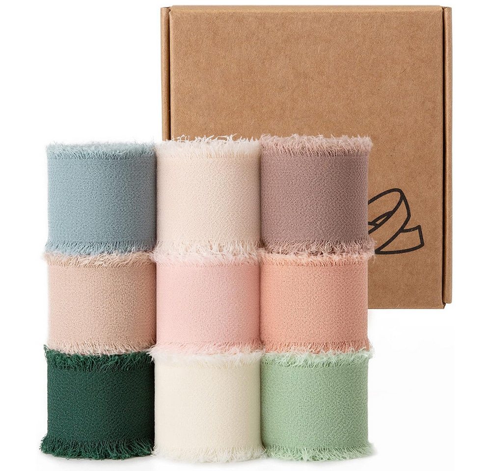 AFKSMILE Bastelband Schleifenband 15 Farbe 4 cm x 5 m,Geschenk-Chiffon-Fransenstoffband Bild 3
