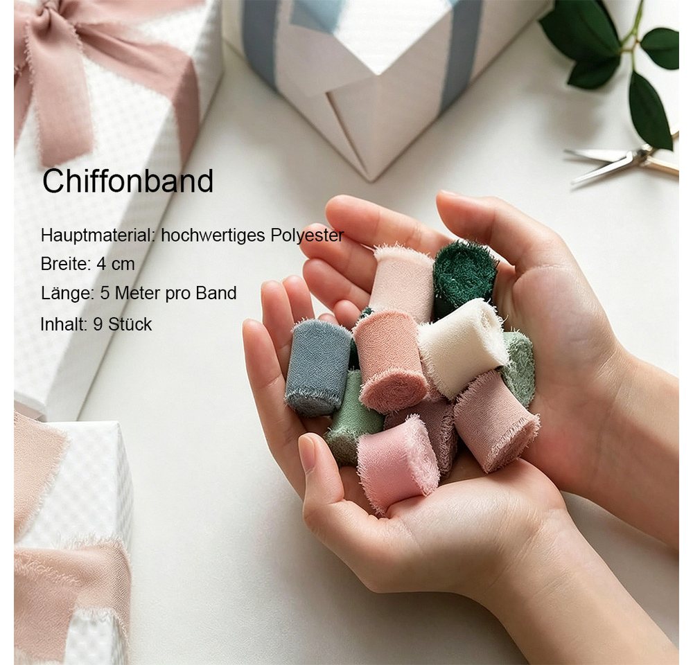 AFKSMILE Bastelband Schleifenband 15 Farbe 4 cm x 5 m,Geschenk-Chiffon-Fransenstoffband Bild 4