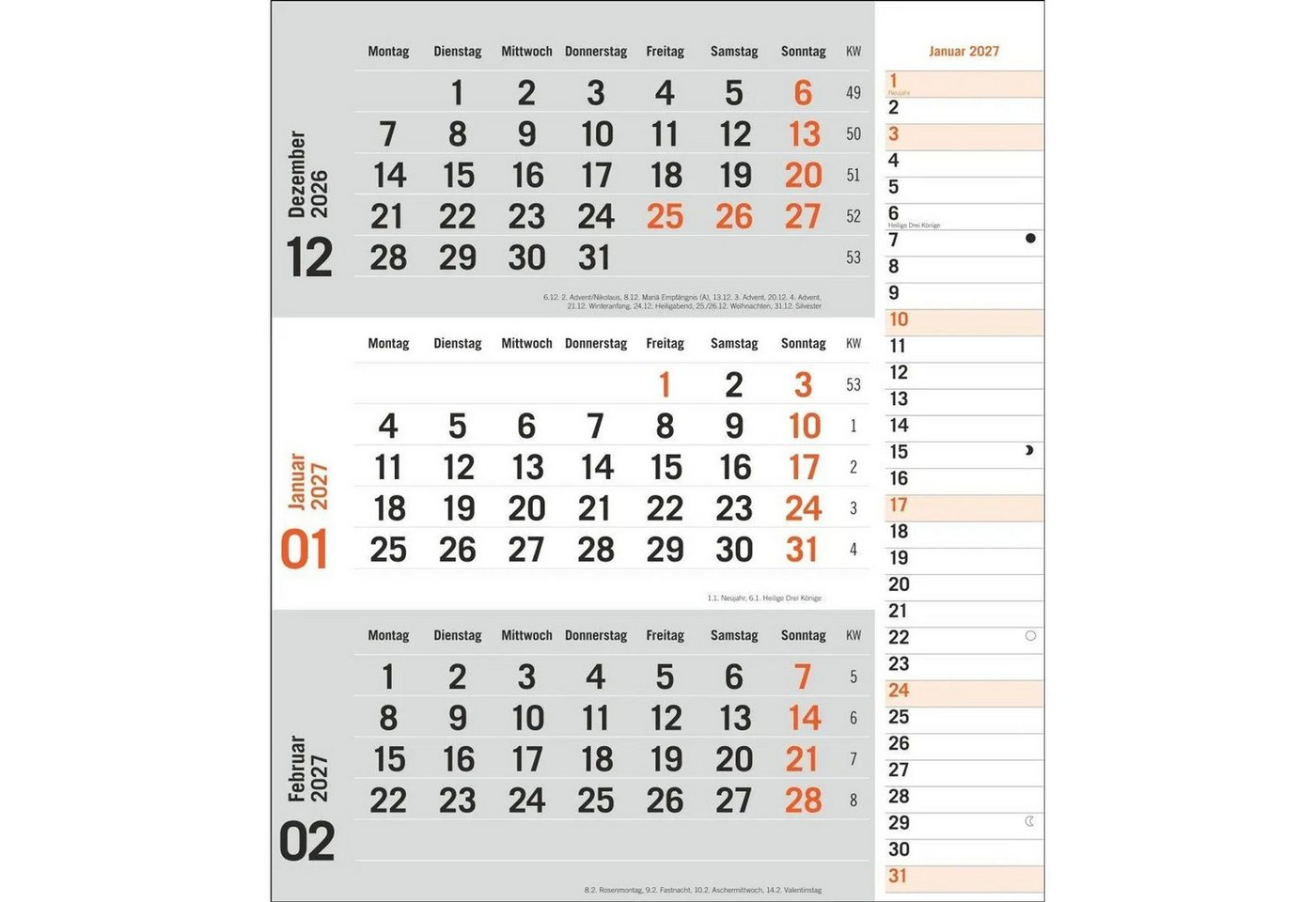 HEYE Wandkalender times&more 3-Monatsplaner, orange 2027