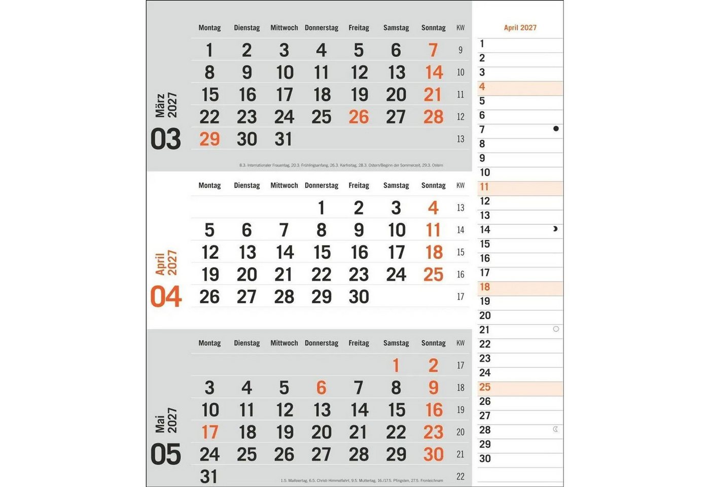 HEYE Wandkalender times&more 3-Monatsplaner, orange 2027 Bild 2