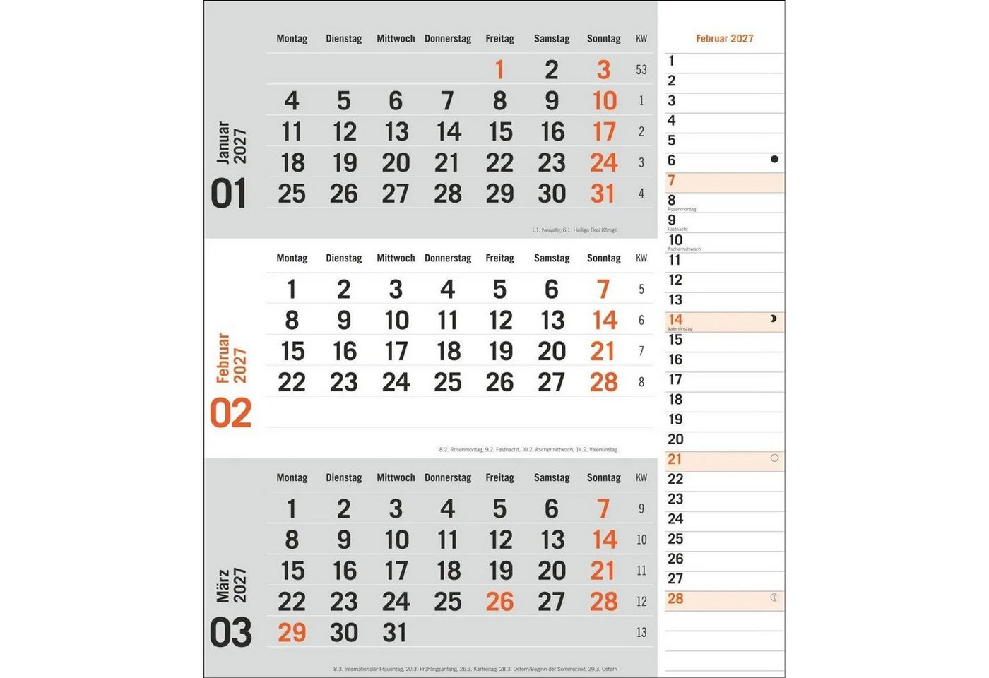 HEYE Wandkalender times&more 3-Monatsplaner, orange 2027 Bild 3