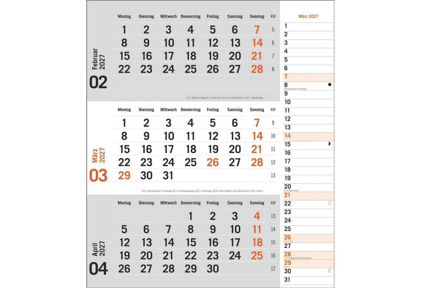 HEYE Wandkalender times&more 3-Monatsplaner, orange 2027 Bild 4