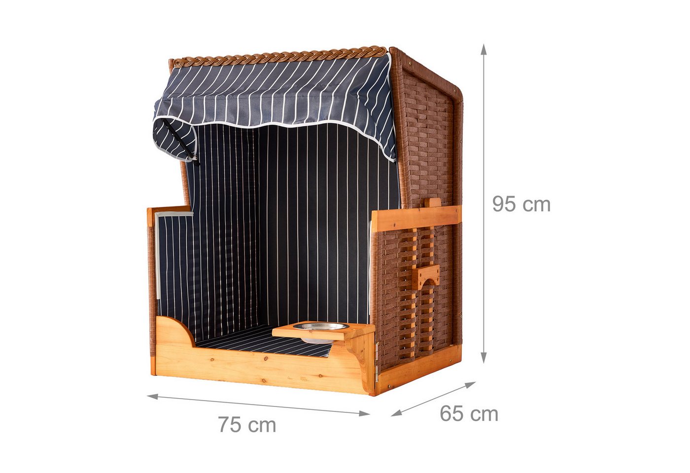 relaxdays Haustierstrandkorb Hundestrandkorb Holz & Rattan inkl. Napf, BxTxH: 75x65x95 cm, C Bild 3