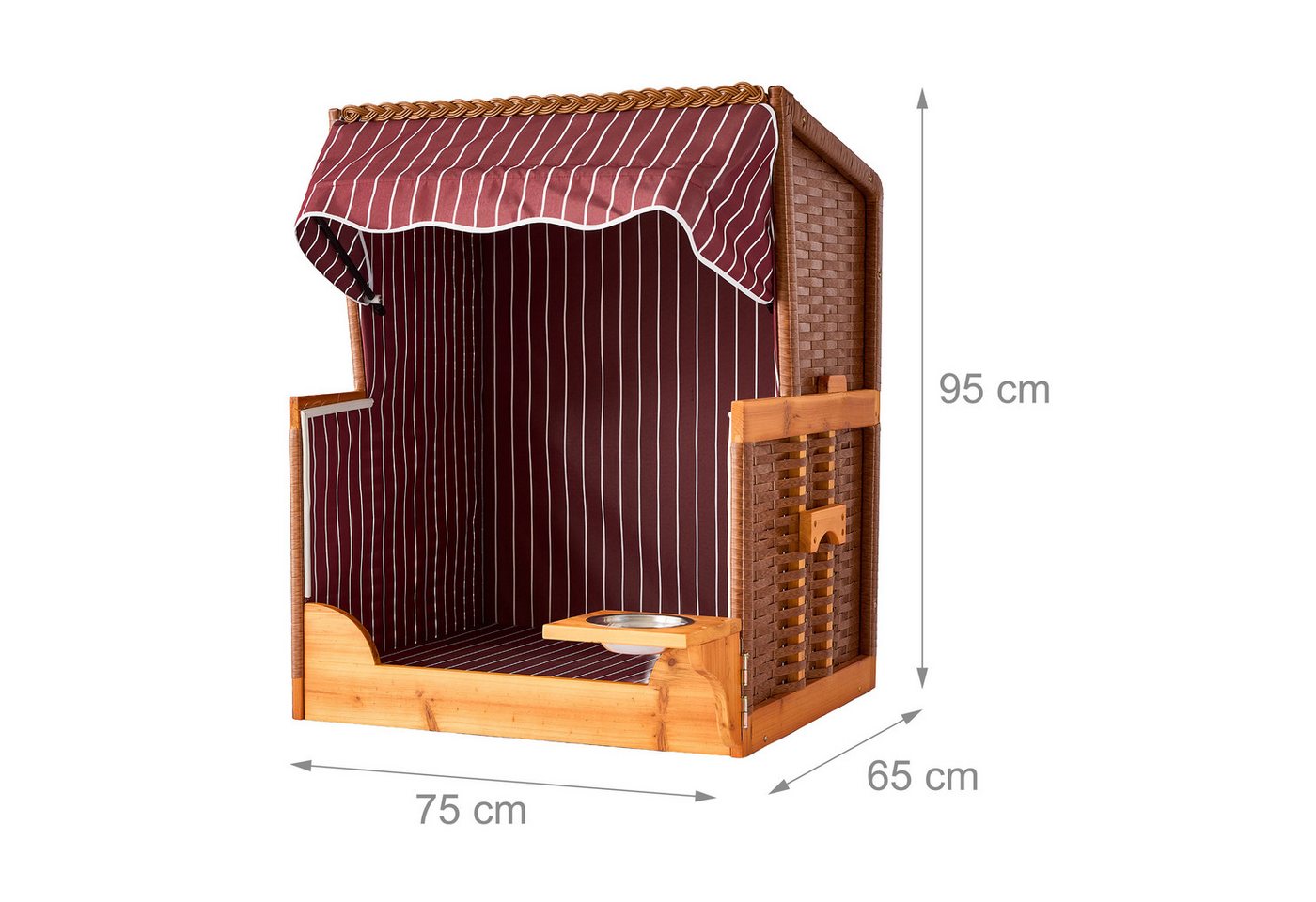 relaxdays Haustierstrandkorb Hundestrandkorb Holz & Rattan inkl. Napf, BxTxH: 75x65x95 cm, D Bild 4