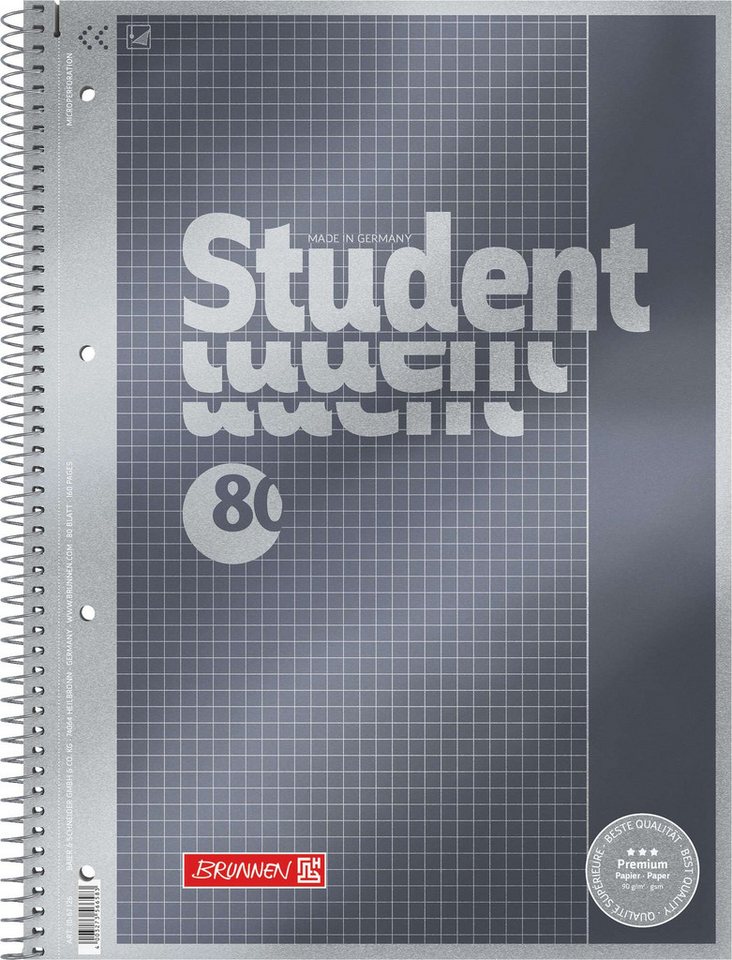 Baier & Schneider Collegeblock Collegeblock Premium Student A4 80 Blatt kariert anthrazit Bild 2