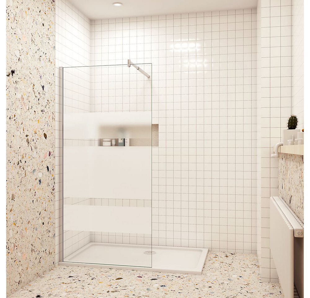 duschspa Duschwand 6mm 190cm Duschkabine Walk in Dusche Trennwand Glas mit Milchstreifen, Einscheibensicherheitsglas, Sicherheitsglas, (Set), Nano Glas