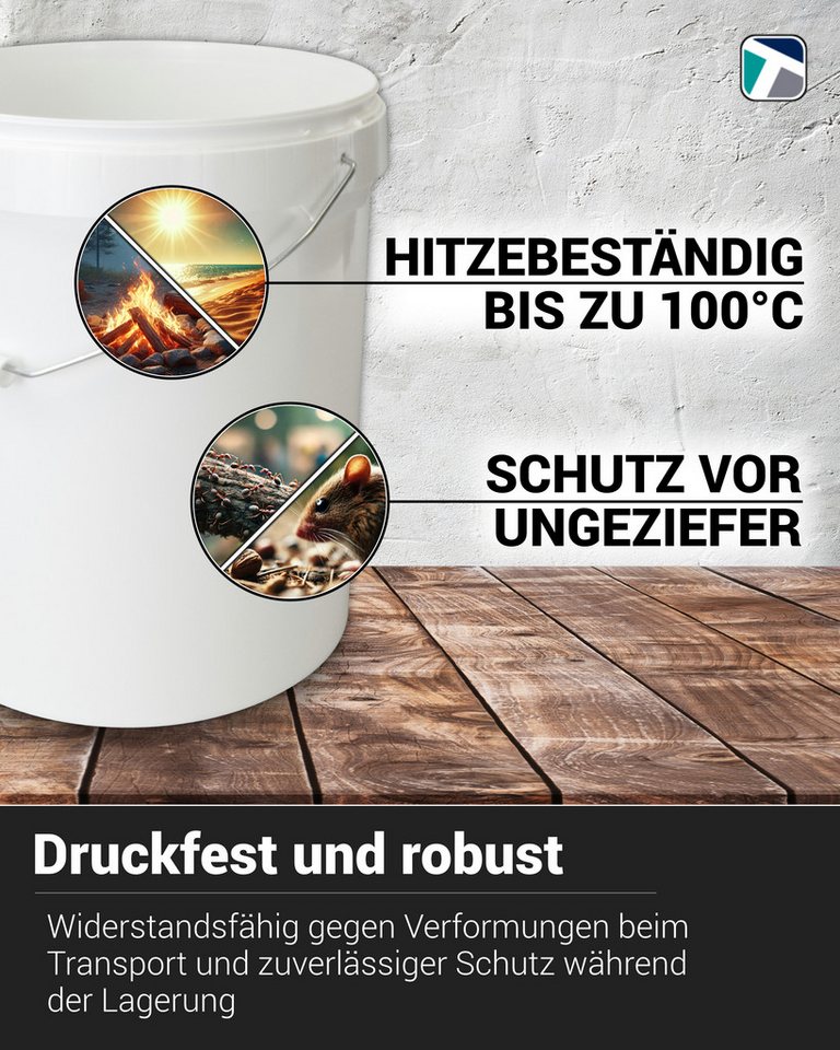 Trevendo Baueimer 5x 15 L Eimer mit Metallgriff, lebensmittelecht - inkl. Etikett, Lebensmittelecht