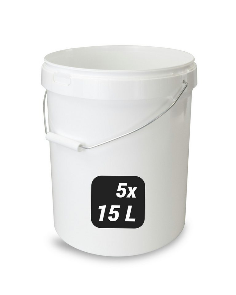 Trevendo Baueimer 5x 15 L Eimer mit Metallgriff, lebensmittelecht - inkl. Etikett, Lebensmittelecht Bild 3
