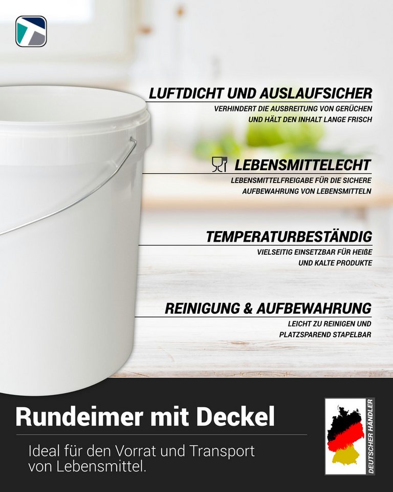 Trevendo Baueimer 5x 15 L Eimer mit Metallgriff, lebensmittelecht - inkl. Etikett, Lebensmittelecht Bild 5