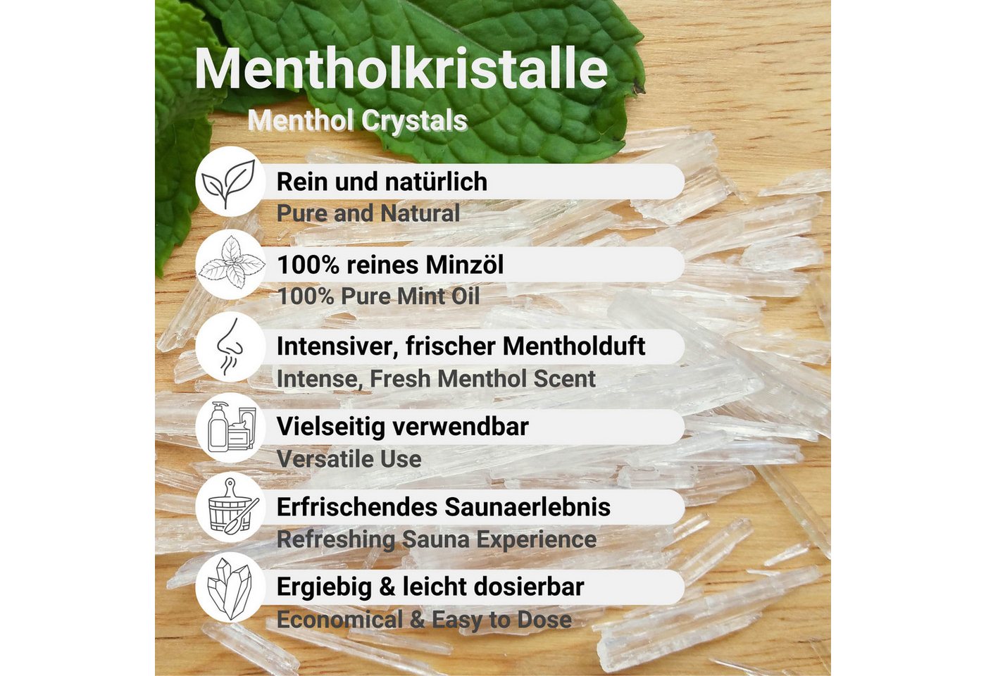 DistrEbution Sauna-Aufgussset Mentholkristalle aus 100% Minzöl, 10g Reines Menthol, Sauna Aufguss (1-tlg) Mit intensivem Duft Bild 4