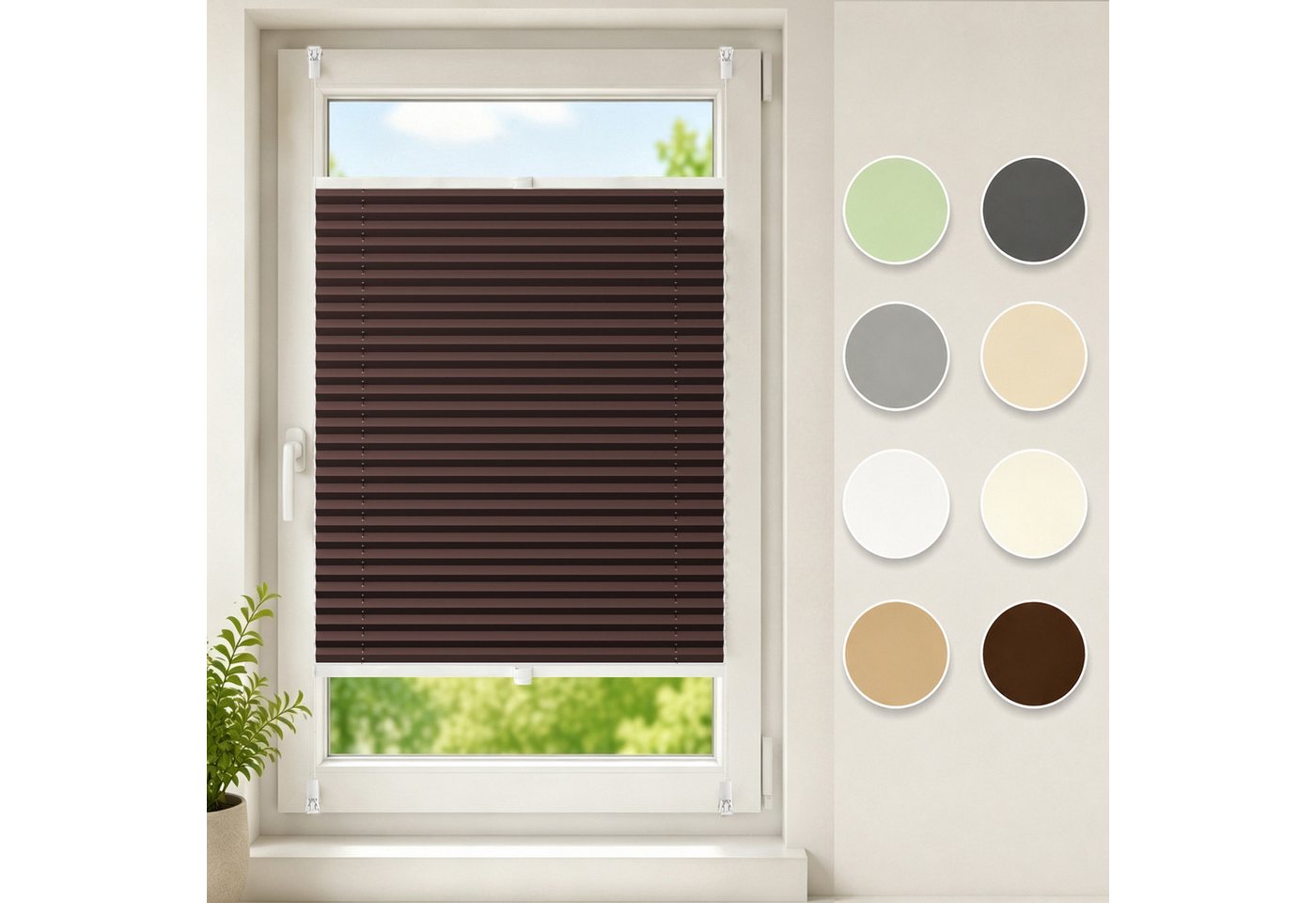 Sekey Plissee Plissee ohne Bohren Klemmfix verspannt für Fenster & Tür Lichtschutz, blickdicht, Klemmfix Montage ohne Bohren, Klemmfix, Faltenstore Klemmfix Lichtschutz und Sichtschutz 60x120cm Mokka Bild 2