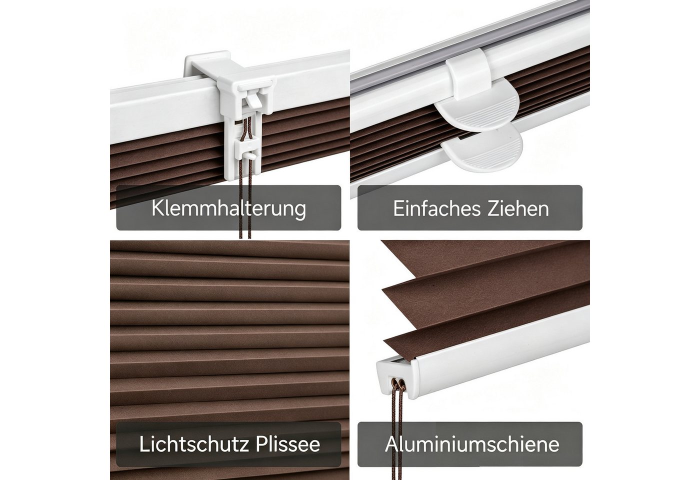 Sekey Plissee Plissee ohne Bohren Klemmfix verspannt für Fenster & Tür Lichtschutz, blickdicht, Klemmfix Montage ohne Bohren, Klemmfix, Faltenstore Klemmfix Lichtschutz und Sichtschutz 60x120cm Mokka Bild 3