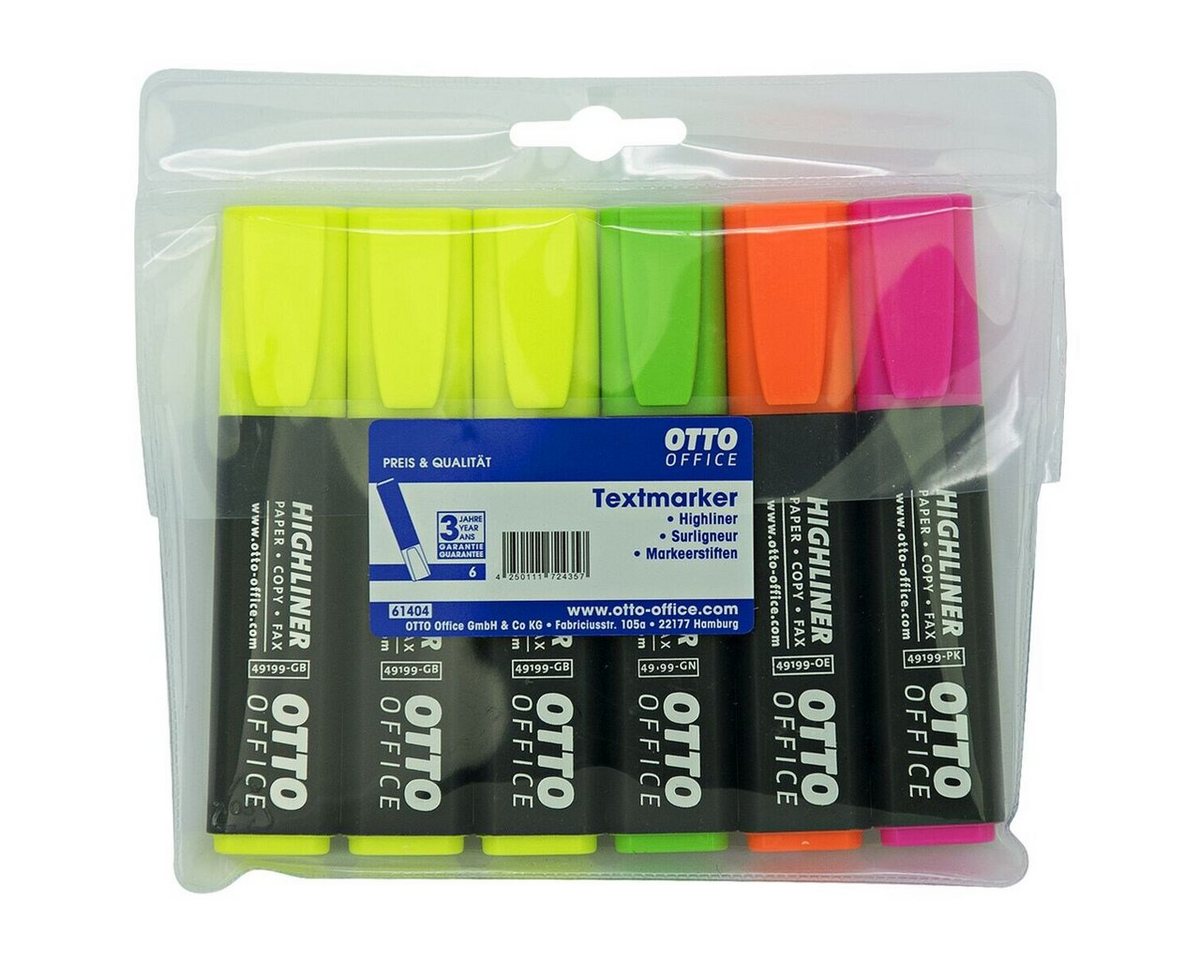 Otto Office Marker Highliner, (6-tlg), Textmarker mit Keilspitze