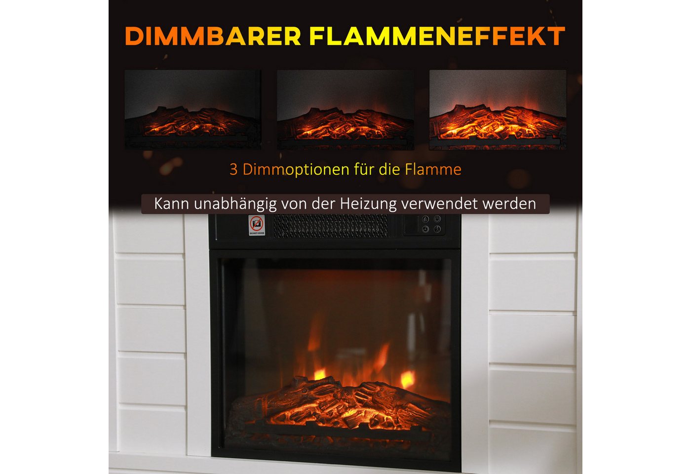 HOMCOM Elektrokamin Elektrokamin, Dekokamin mit Timer, 1800W, Thermostat, Weiß, Überhitzungsschutz, Weiß Bild 2