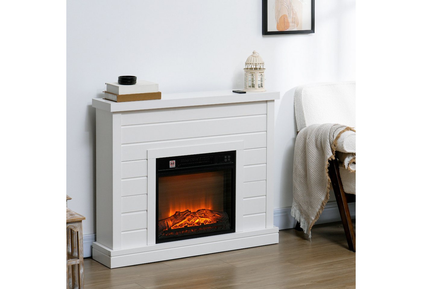 HOMCOM Elektrokamin Elektrokamin, Dekokamin mit Timer, 1800W, Thermostat, Weiß, Überhitzungsschutz, Weiß Bild 5
