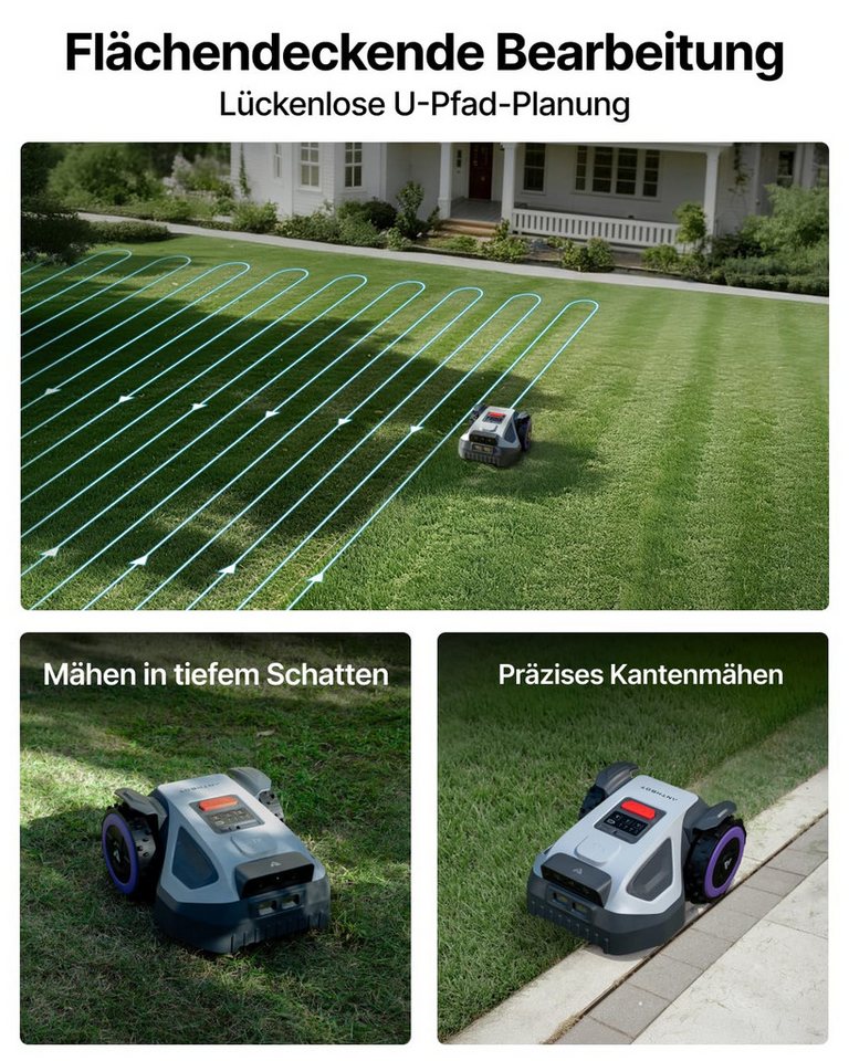 ANTHBOT Rasenmähroboter ANTHBOT M-Serie Set, Mähroboter ohne Begrenzungskabel, bis 1200 m² Rasenfläche, (RTK-Navigation • HDR-Dual-Vision • 45% Steigung), Kantenmähen, Multizonen, Schnitthöhe per App, IPX6 Bild 4