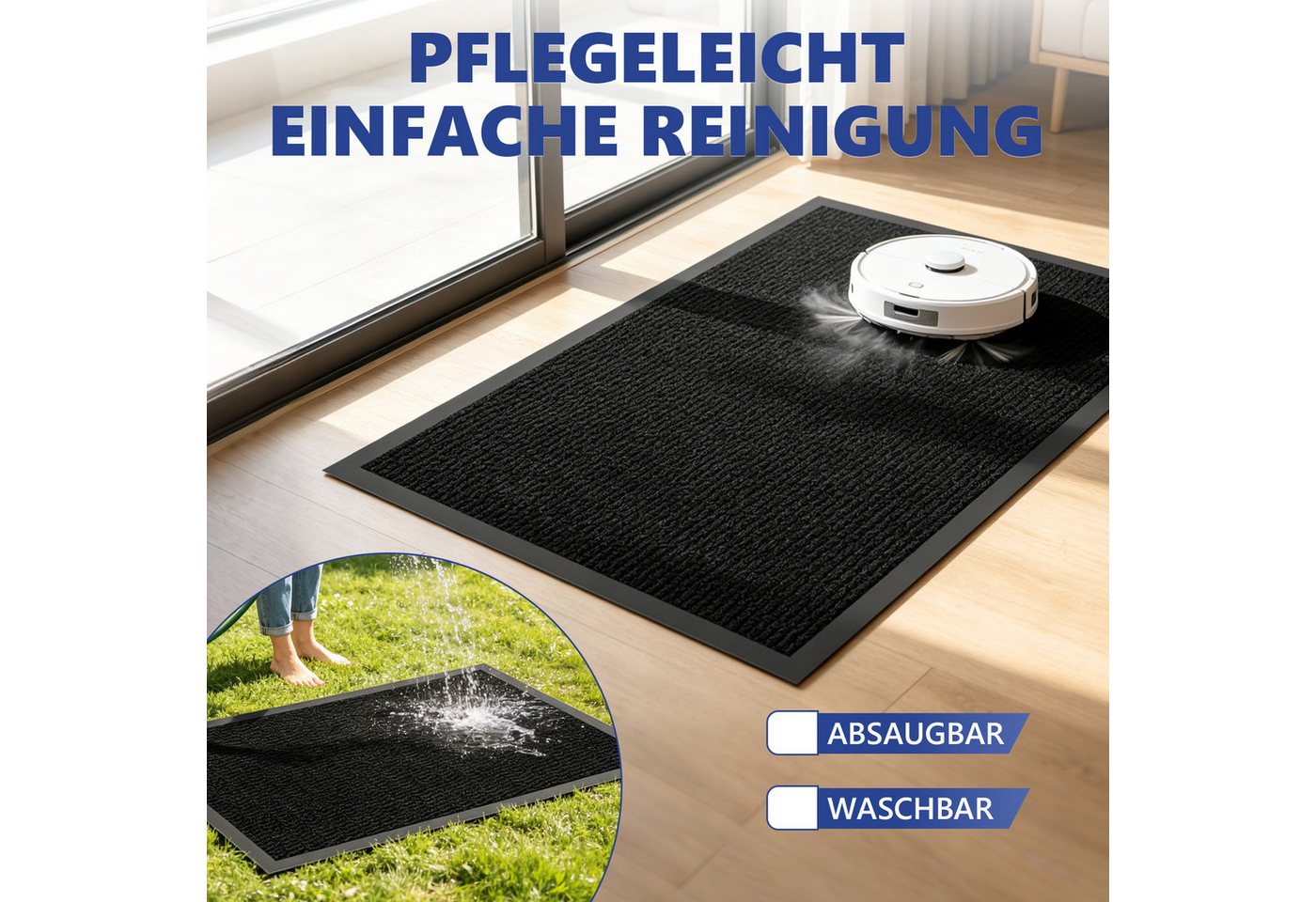 SunJas Fußmatte Innen und Außen rutschfest Fußmatten, schmutzabweisend & abriebfest, Rechteckig, Höhe: 5 mm, Eingangsmatte&Schmutzfangmatte&Türmatte,3 Größen & 3 Farben Bild 5