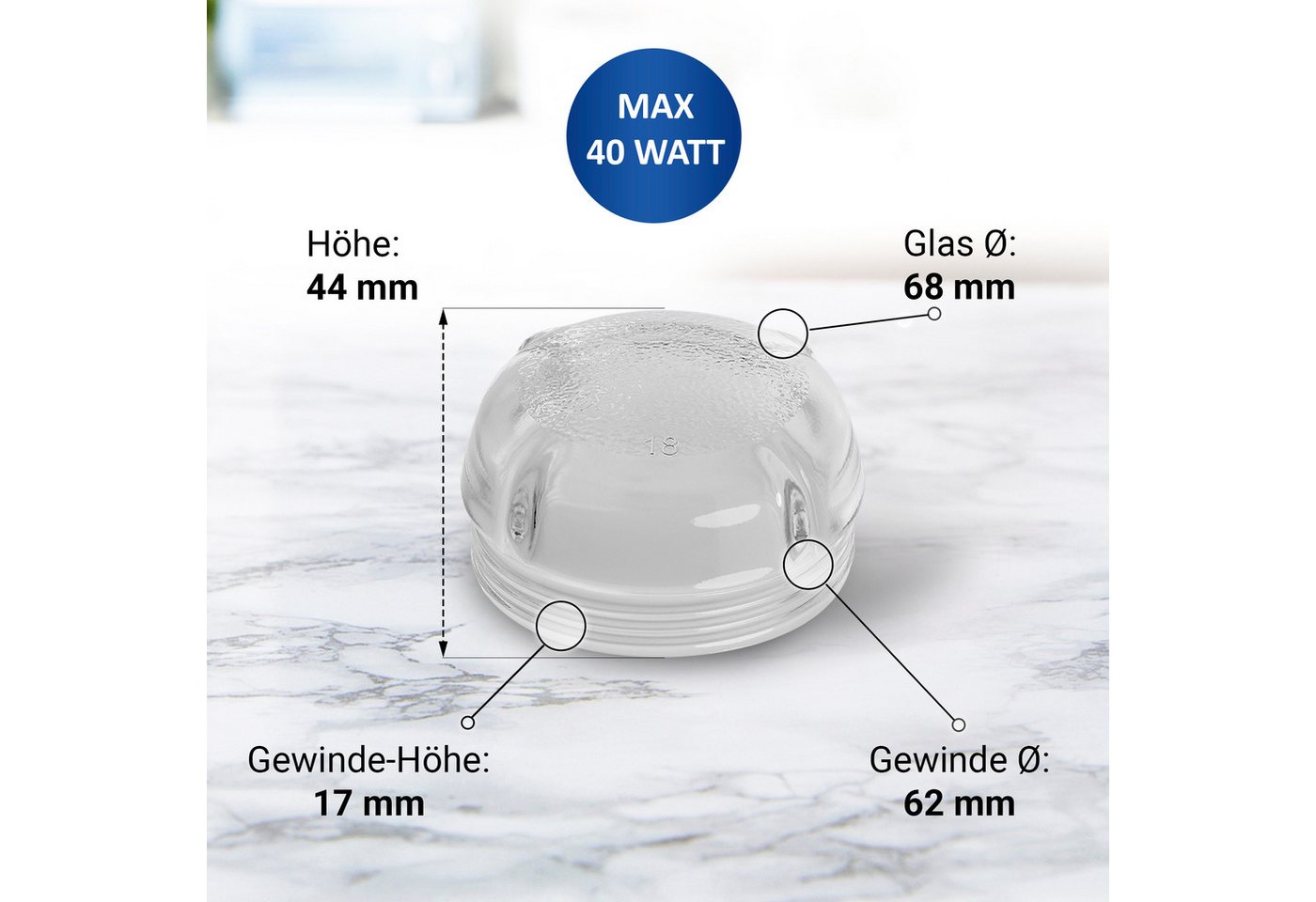 VIOKS Abdeckhaube Lampenabdeckung Ersatz für Bosch 00647309 68mmØ, Glashaube für Backofen Bild 5