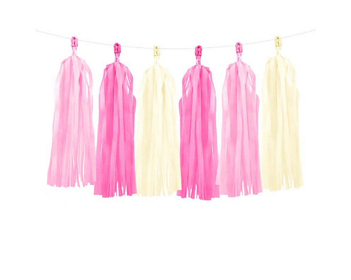 partydeco Girlande Girlande Quasten Creme Pink Rosa, 12Stk./200cm Bild 2