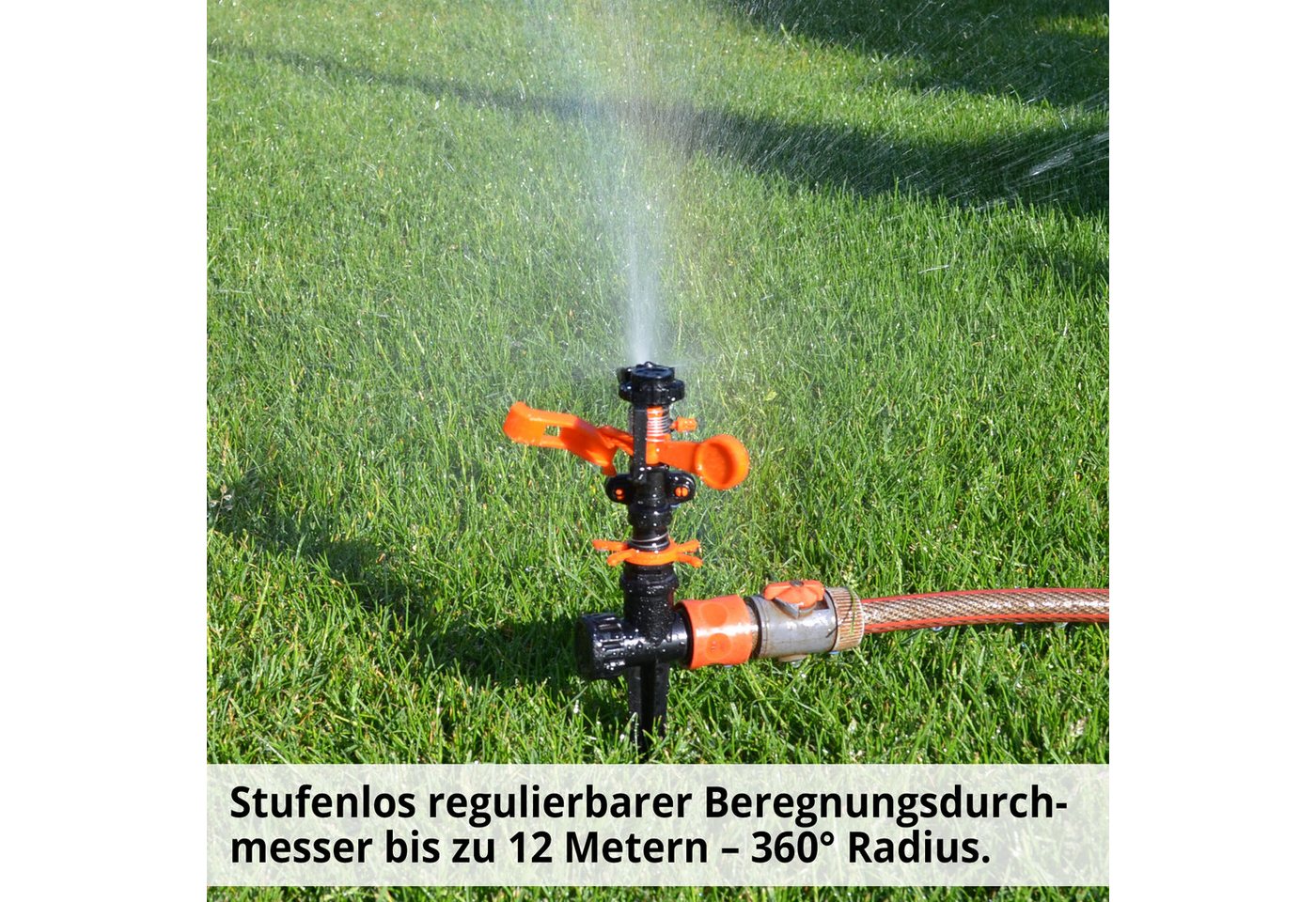 Hecht Regner 08103 Impulsregner, für Flächen bis 450 m², 15 cm lang, Rasensprenger Gartensprenger Kreisregner Erdspieß Bewässerung 360° Bild 3