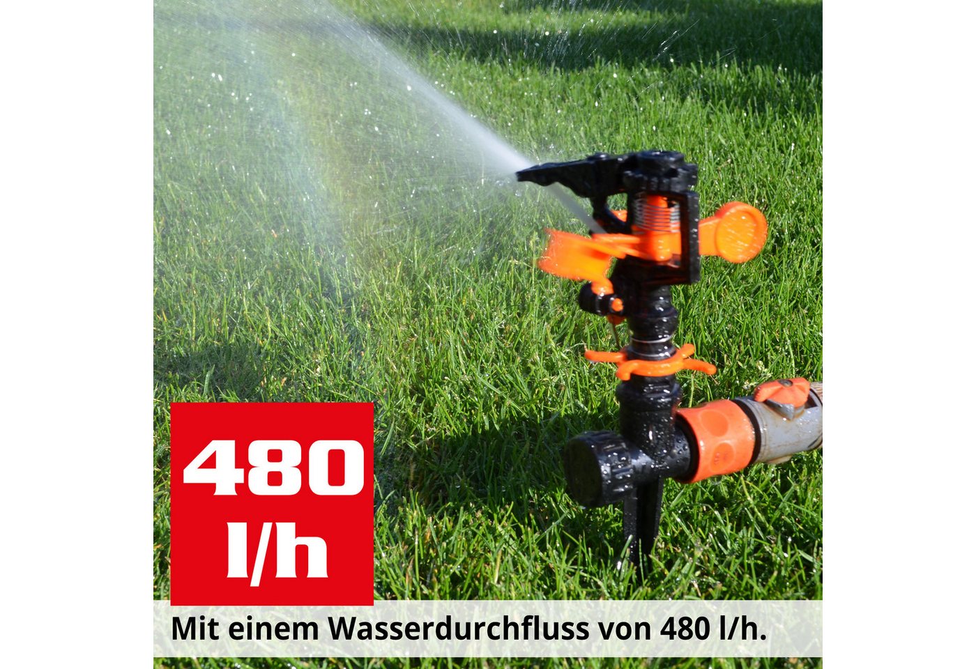 Hecht Regner 08103 Impulsregner, für Flächen bis 450 m², 15 cm lang, Rasensprenger Gartensprenger Kreisregner Erdspieß Bewässerung 360° Bild 5