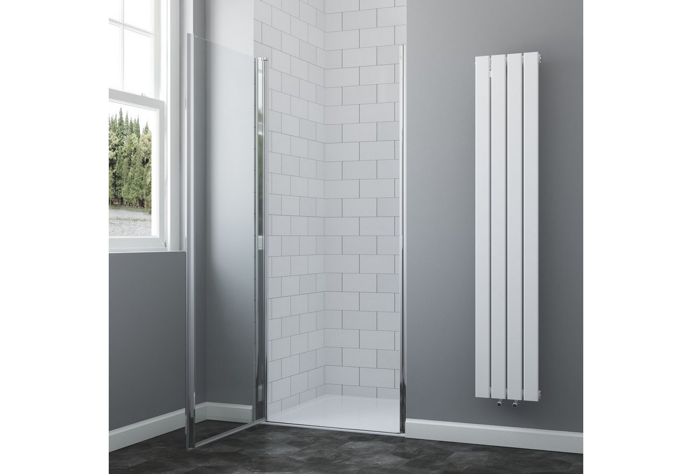AQUABATOS Dusch-Drehtür Nische Duschtür Drehtür mit Hebe-und Senkfunktion Klar Duschabtrennung, 86x188,5 cm, Einscheibensicherheitsglas, Chromoptik Nischentür mit Integrierter Aluminiumgriff 6mm Duschwand Bild 4