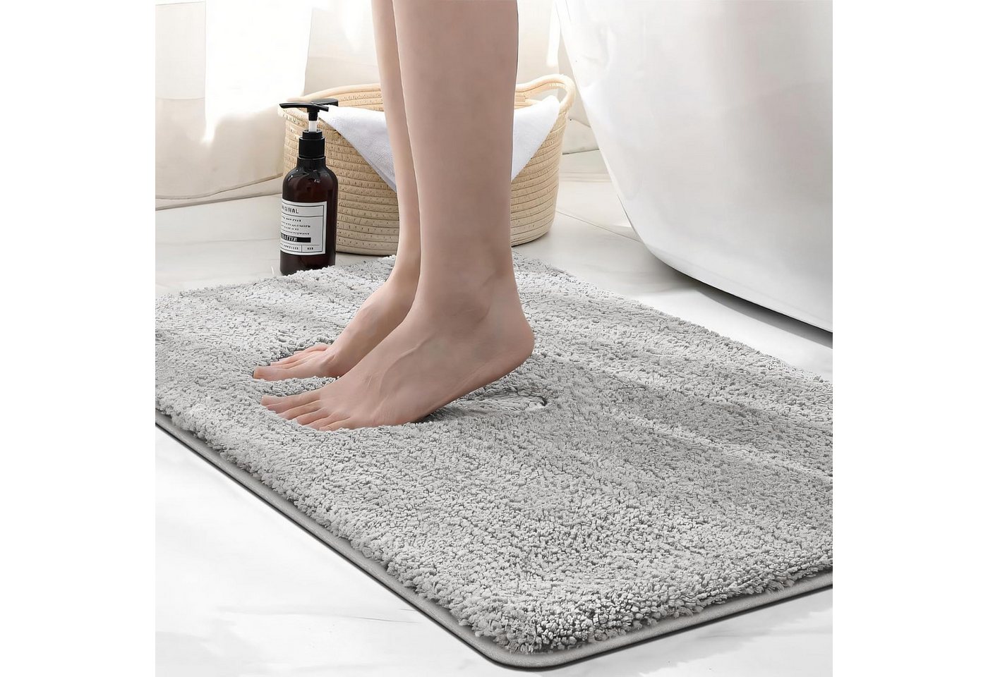 ibettertec Badematte Badvorleger, Badezimmer Teppich, badezimmerteppich, Höhe 2 mm, rutschhemmend beschichtet, schnell trocknend, strapazierfähig, fußbodenheizungsgeeignet, Polyester, rechteckig, Badteppich, Badematten, rechteckig Bild 4