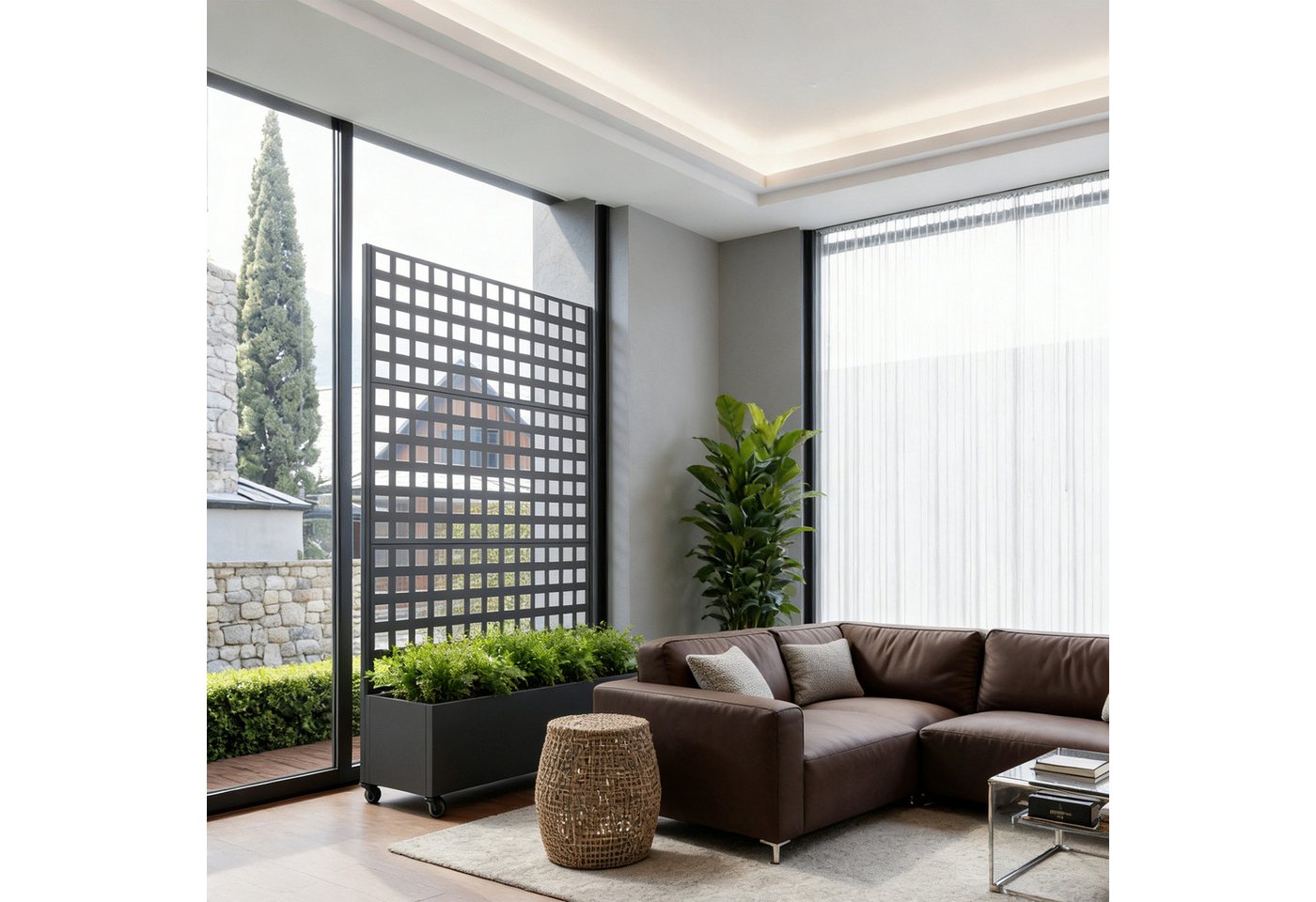 casa.pro Blumenkasten, mit Trennwand »Toma« Rankhilfe Stahl 190x82x38 cm Schwarz
