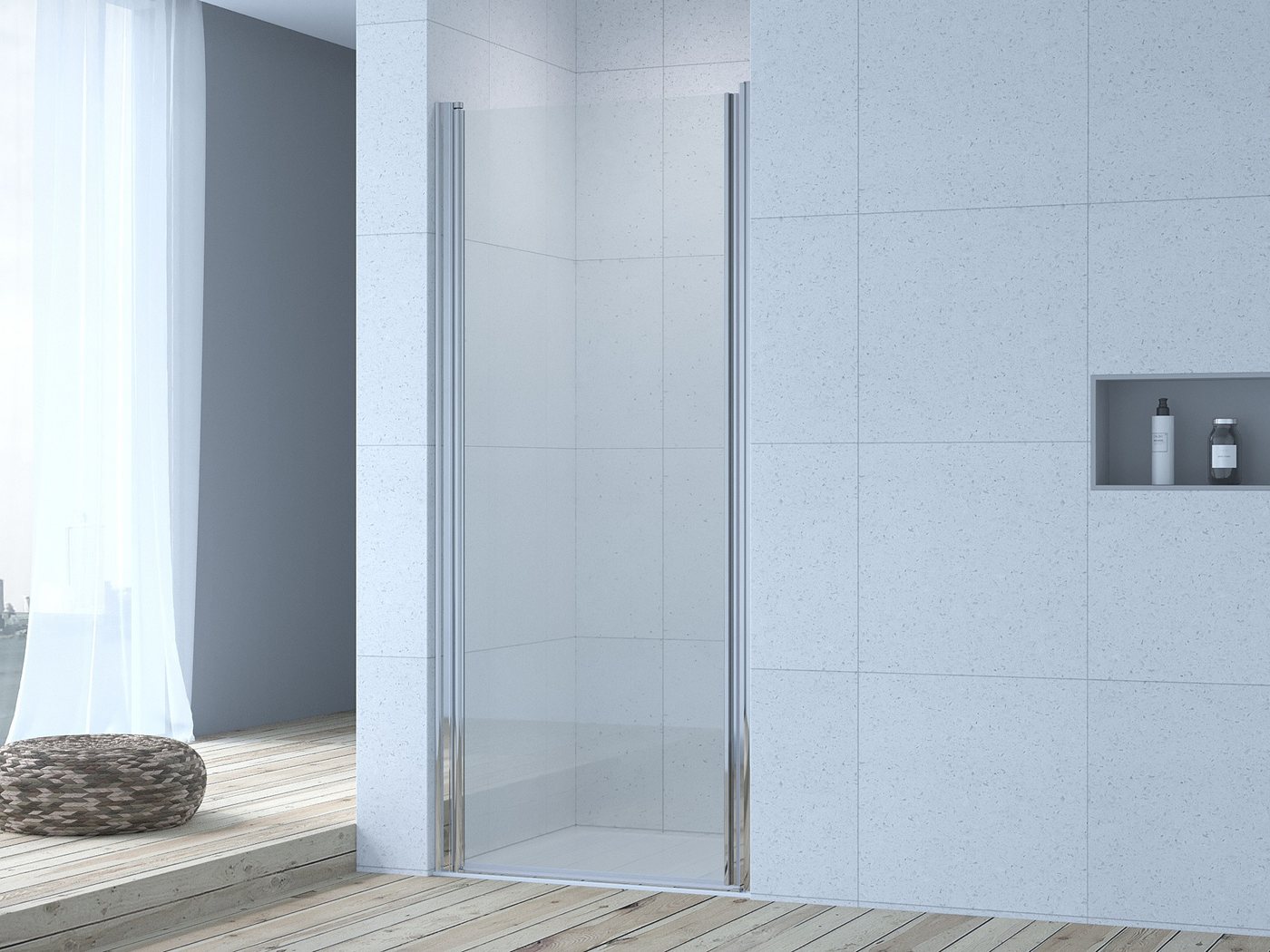 AQUALAVOS Dusch-Pendeltür Duschtür Nischendusche mit Pendeltür Nischentür beidseitig öffnend, 86x188.5 cm, Einscheiben-Sicherheitsglas 6 mm klar, Chrom Aluminium Profil integriertem Griff ideal für kleine Badezimmer Bild 5