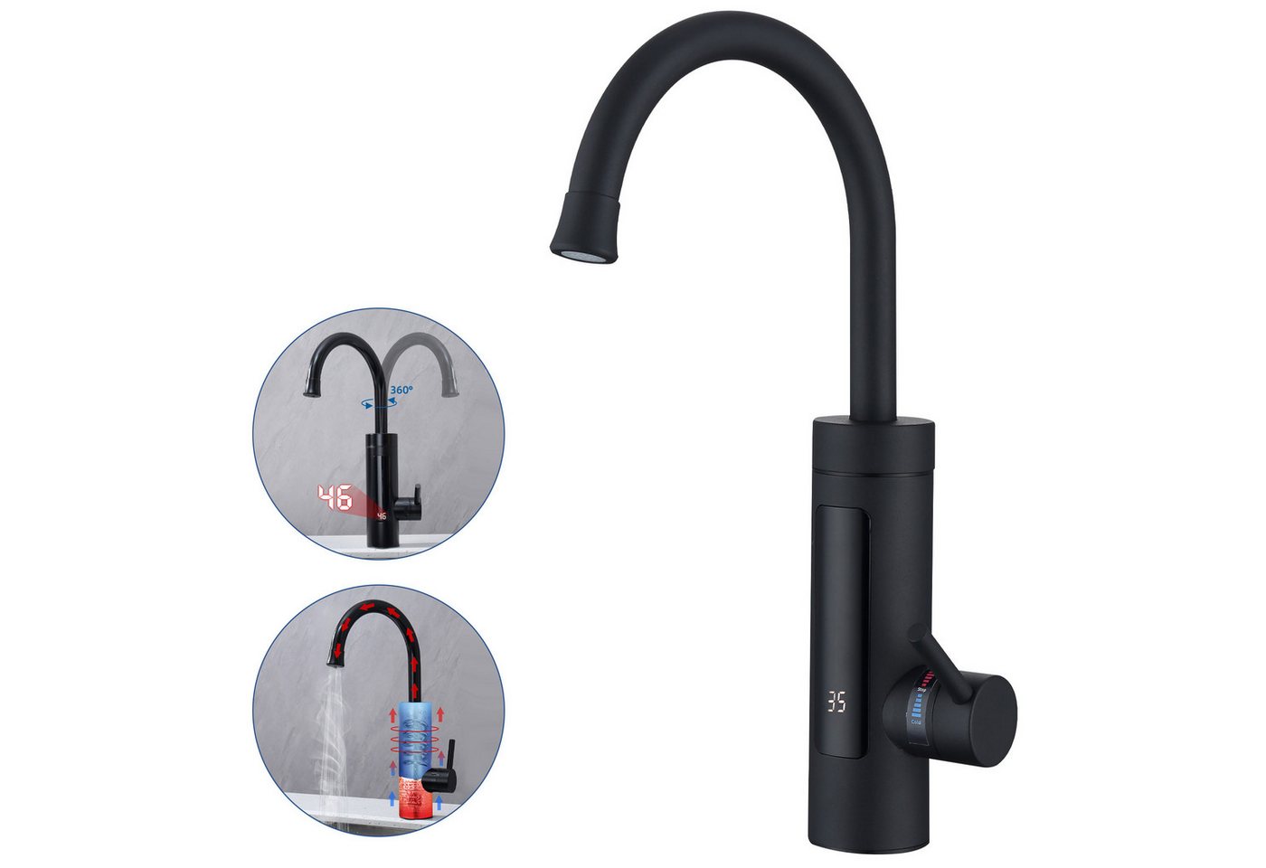 DESFAU Küchenarmatur mit durchlauferhitzer,Spültischarmatur küche,küchenarmatur edelstahl Elektrische Durchlauferhitzer,Smart Heater Wasserhahn 360° drehbar