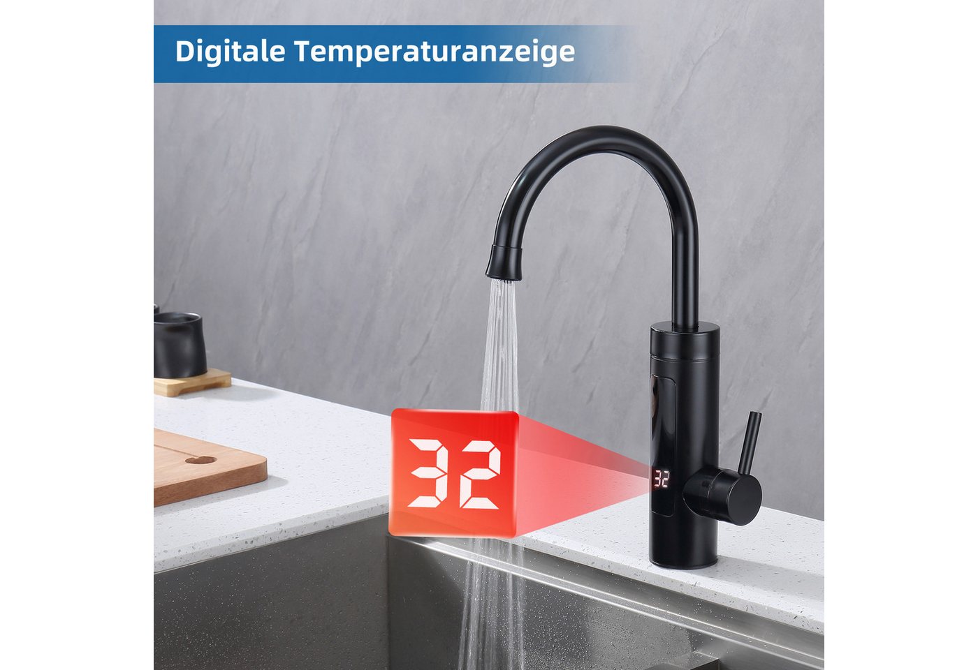 DESFAU Küchenarmatur mit durchlauferhitzer,Spültischarmatur küche,küchenarmatur edelstahl Elektrische Durchlauferhitzer,Smart Heater Wasserhahn 360° drehbar Bild 2