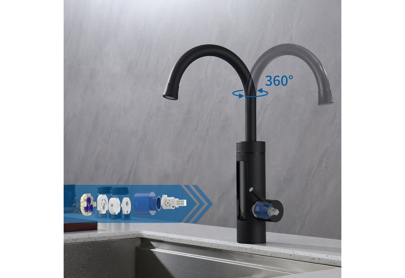 DESFAU Küchenarmatur mit durchlauferhitzer,Spültischarmatur küche,küchenarmatur edelstahl Elektrische Durchlauferhitzer,Smart Heater Wasserhahn 360° drehbar Bild 4
