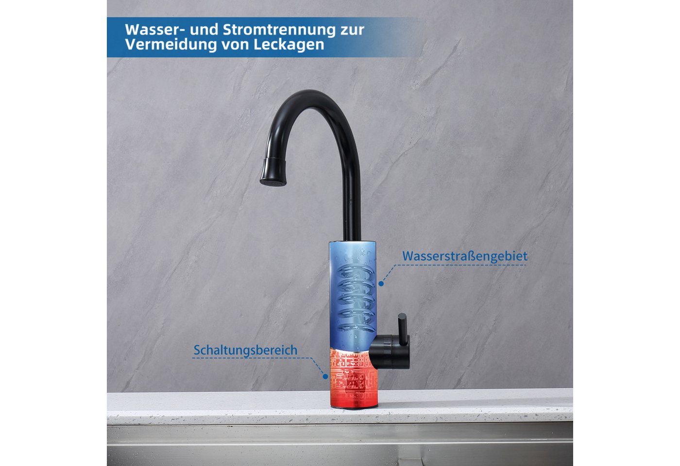 DESFAU Küchenarmatur mit durchlauferhitzer,Spültischarmatur küche,küchenarmatur edelstahl Elektrische Durchlauferhitzer,Smart Heater Wasserhahn 360° drehbar Bild 5