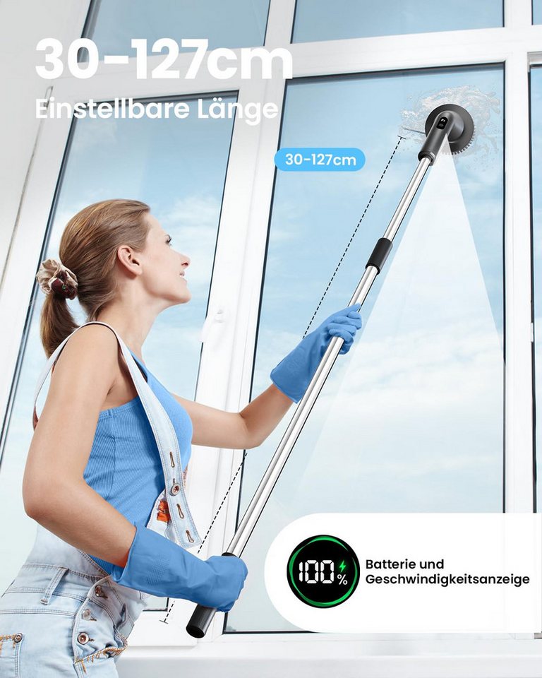 AIBISTAR Elektro-Oberflächenbürste Elektrische Reinigungsbürste, 7 Aufsätze, 2 Stufen, IPX7, Reinigungsbürsten-Set, Teleskopgriff,wasserdicht,Ideal für Bad, Boden, Küche & Auto