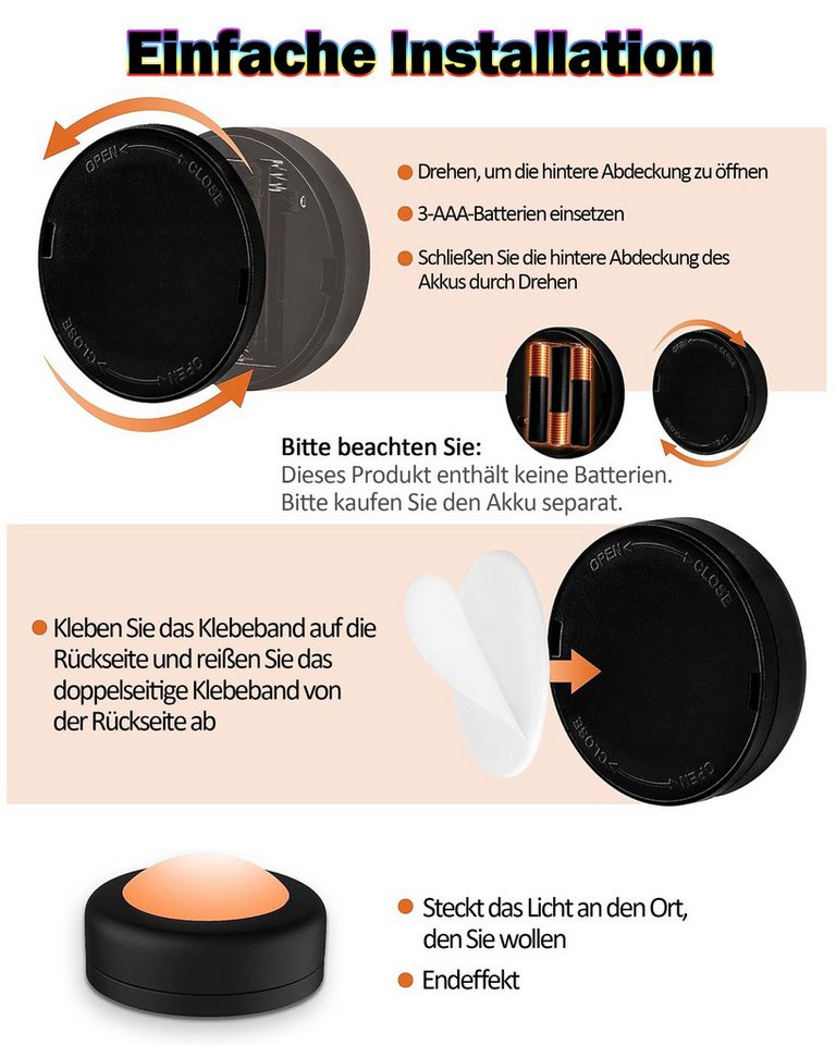 Fyrove LED Unterbauleuchte 3er Set RGB, 16 Farben, dimmbar, Batterie, Fernbedienung, Timer, klebbar, 3M Klebepad Bild 4