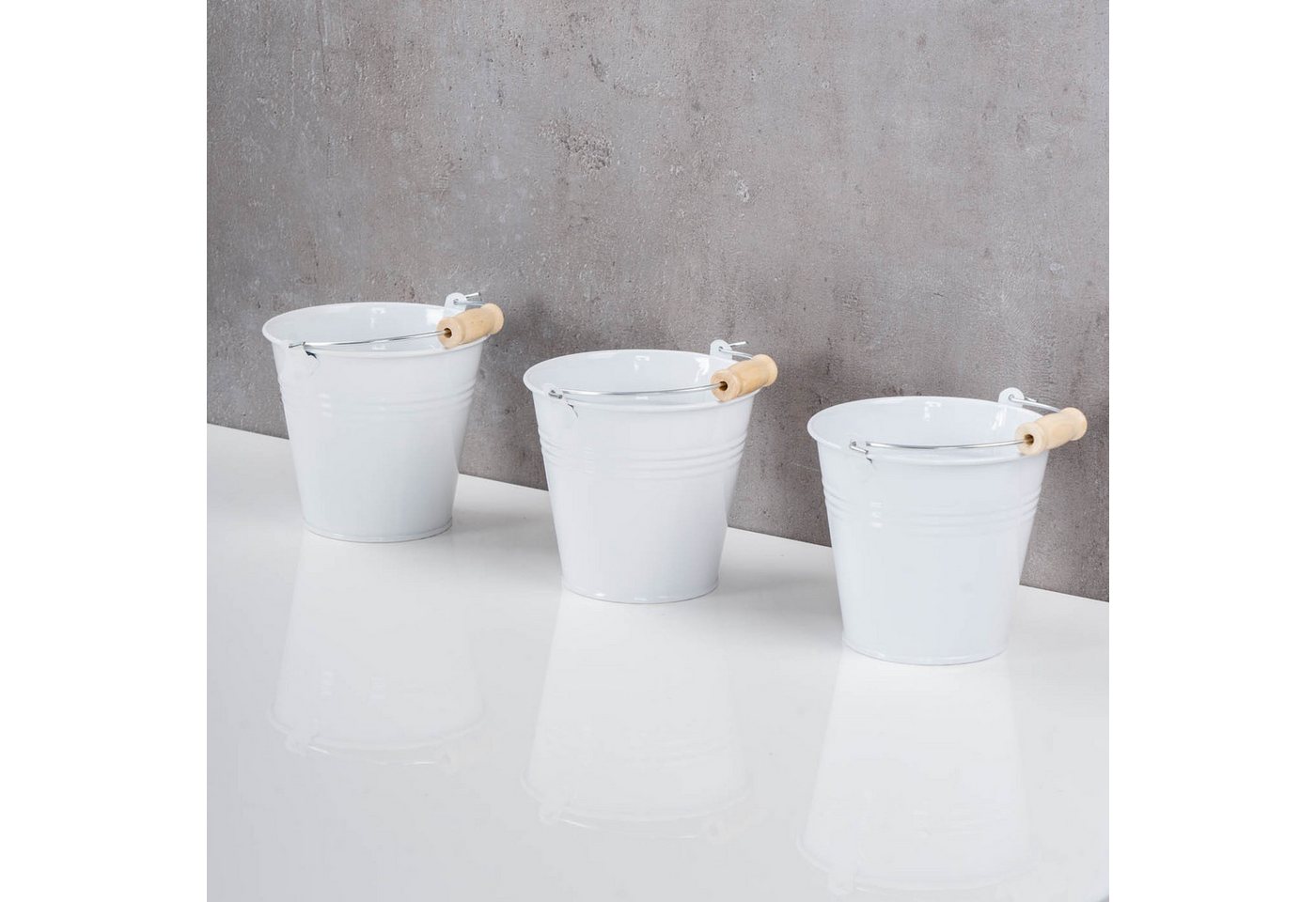 Levandeo® Kräutertopf, 3er Set Pflanztopf Metall H10cm Weiß Kräutertopf Mini Eimer Bild 3