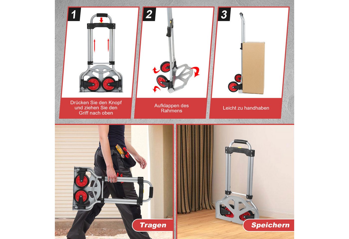 Clanmacy Sackkarre Sackkarre klappbar 60kg Treppensackkarre Stahl Silber Bild 2