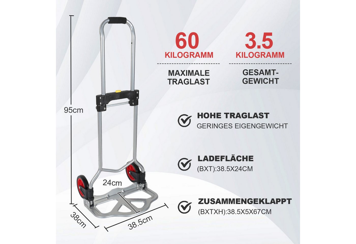Clanmacy Sackkarre Sackkarre klappbar 60kg Treppensackkarre Stahl Silber Bild 4
