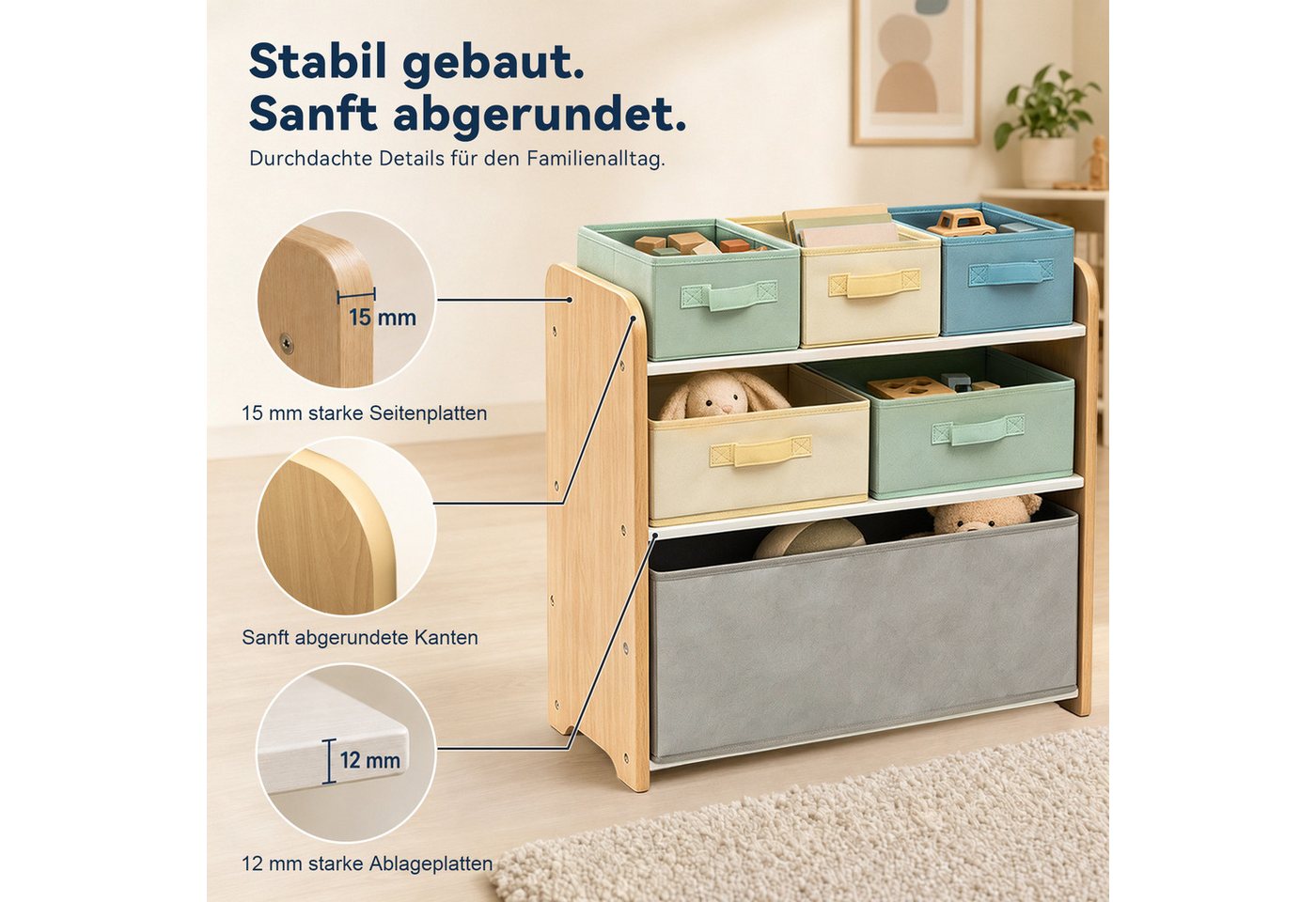ALVIX Kinderregal NESTA 6, Packung, 6 herausnehmbare Stoffboxen in 3 Größen Bild 2