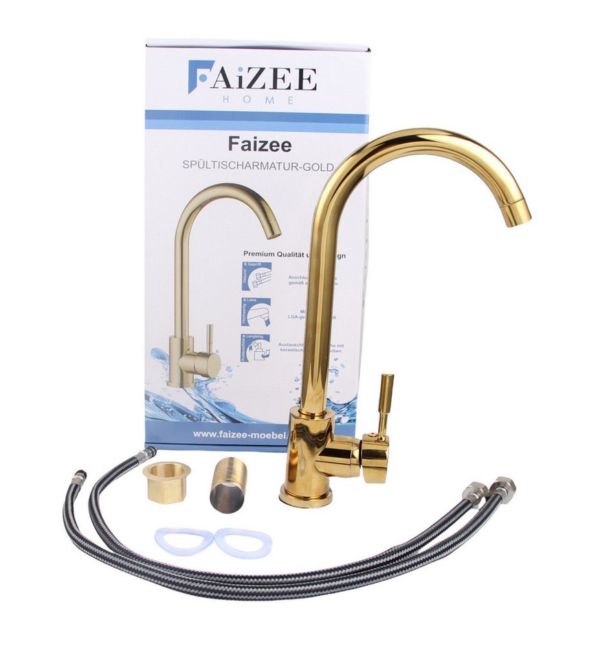 Faizee Home Küchenarmatur Küchenarmatur Hochwertiger Einhebelmischer Genial Gold Hochwertige Armaturen aus Messing & Edelstahl, modern & langlebig Bild 2