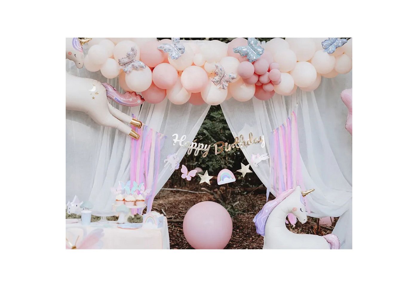 partydeco Girlande Banner 'Happy Birthday' Einhorn, 230x17,5 cm