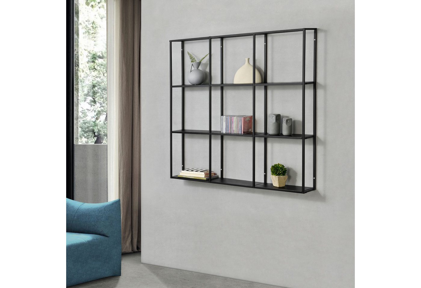 en.casa Wandregal, »Jelsa« Metallregal mit 9 offenen Ablagen Schwarz 100 x 18 x 110 cm Bild 2
