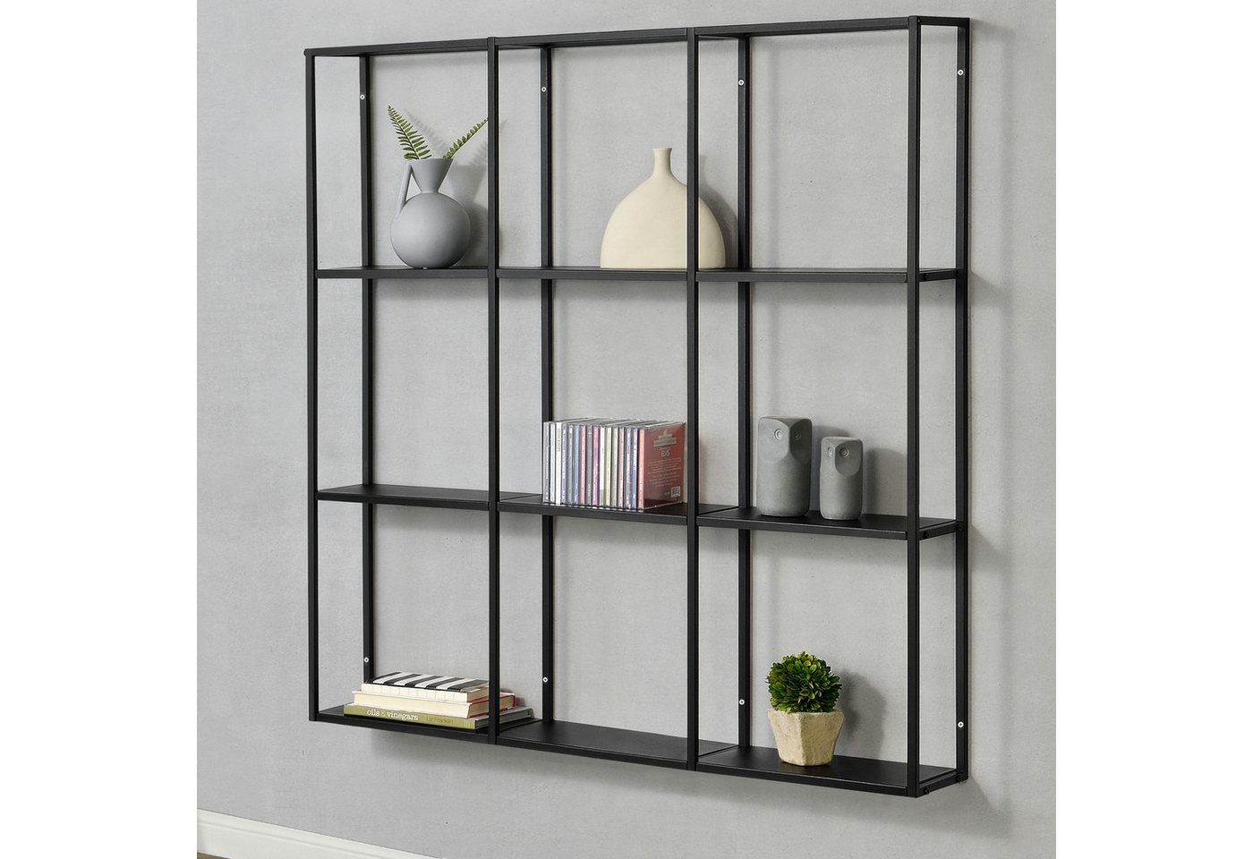 en.casa Wandregal, »Jelsa« Metallregal mit 9 offenen Ablagen Schwarz 100 x 18 x 110 cm Bild 3