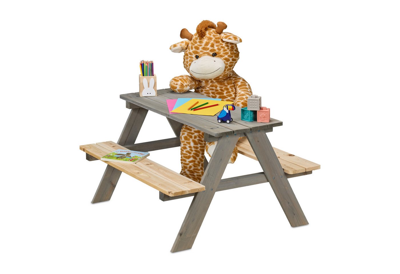 relaxdays Garten-Kindersitzgruppe Kindersitzgarnitur aus Holz, grau Bild 3