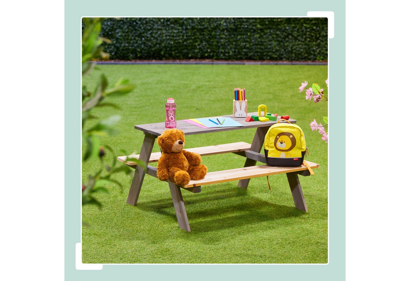 relaxdays Garten-Kindersitzgruppe Kindersitzgarnitur aus Holz, grau Bild 5
