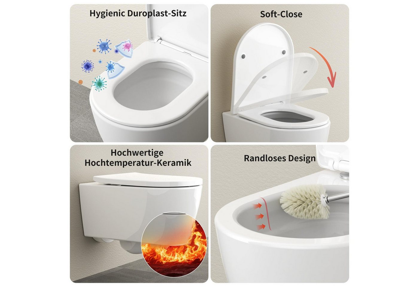 Rainsworth WC-Komplettset Vorwandelement WC mit Unterputz Spülkasten, wandhängend, WC-Sitz mit Absenkautomatik, Toilette spulrandlos Bild 3