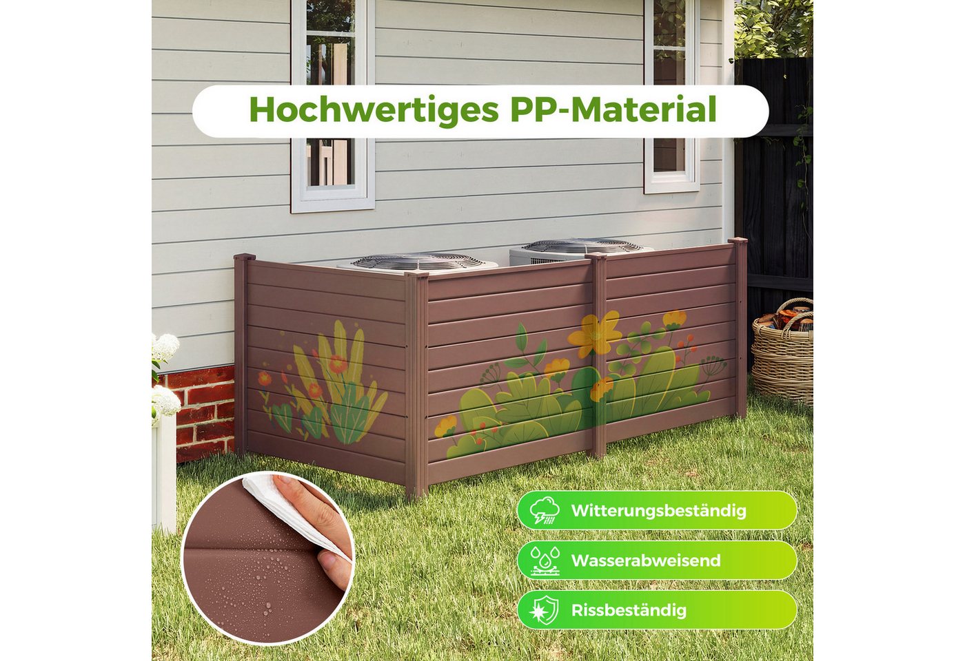 COSTWAY Gartenzaun, Lamellenzaun aus PP, Steckzaun mit 4 Pfählen, 122x95 cm Bild 2